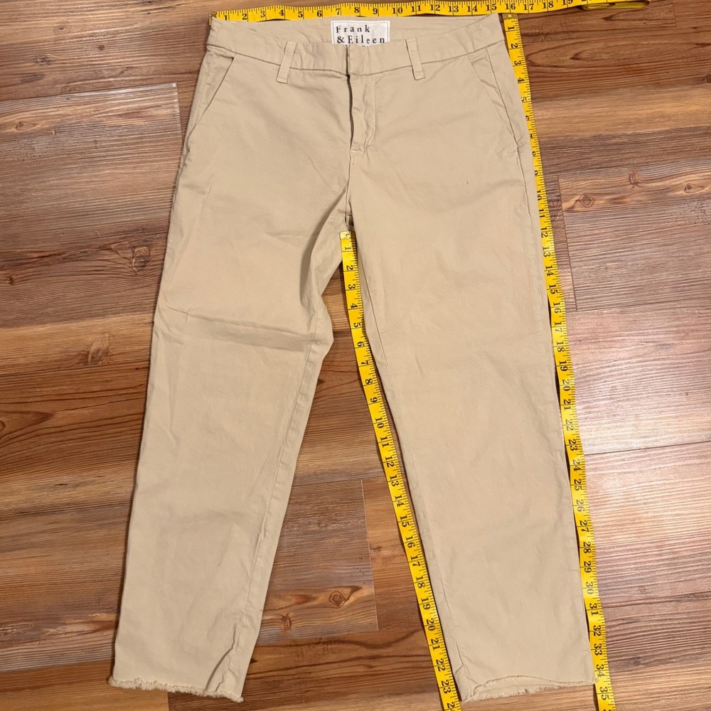 Frank & Eileen Wicklow Italian Cotton Chino Pants Tan Khaki Raw Hem Womens 6 - Picture 4 of 6